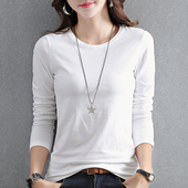白色长袖 纯色体恤韩版 t恤女装 秋季 纯棉打底衫 修身 2025新款 上衣服
