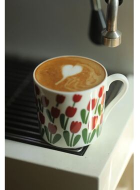 瑞典中古 GUSTAVSBERG  JULIANA红色郁金香陶瓷咖啡杯碟 北欧稀有