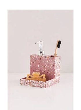 极简侘寂风ins双孔水磨石笔筒办公室书桌收纳盒样板间装饰品摆件