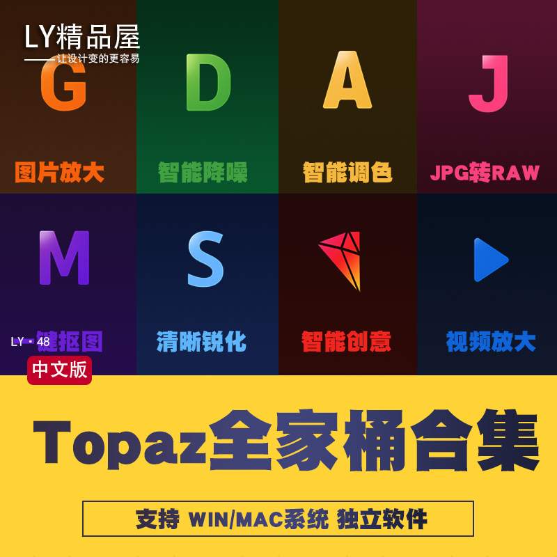 Topaz AI中文PS降噪调色锐化视频图片抠图无损放大插件Win/Mac