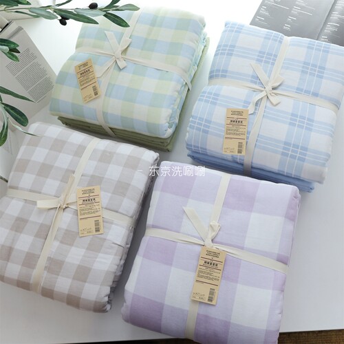 温柔魔法师！A类~裸睡超柔软床品，双层棉纱 透气舒适格纹四件套