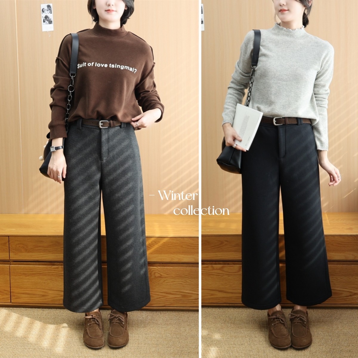 高品款！温暖一体绒，舒适无压羊毛9分裤 气质毛呢九分阔腿直筒裤