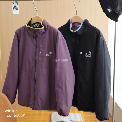 V.日D~防泼水面料，男女款双面穿立领夹克 扎染 腰果花羊羔绒外套