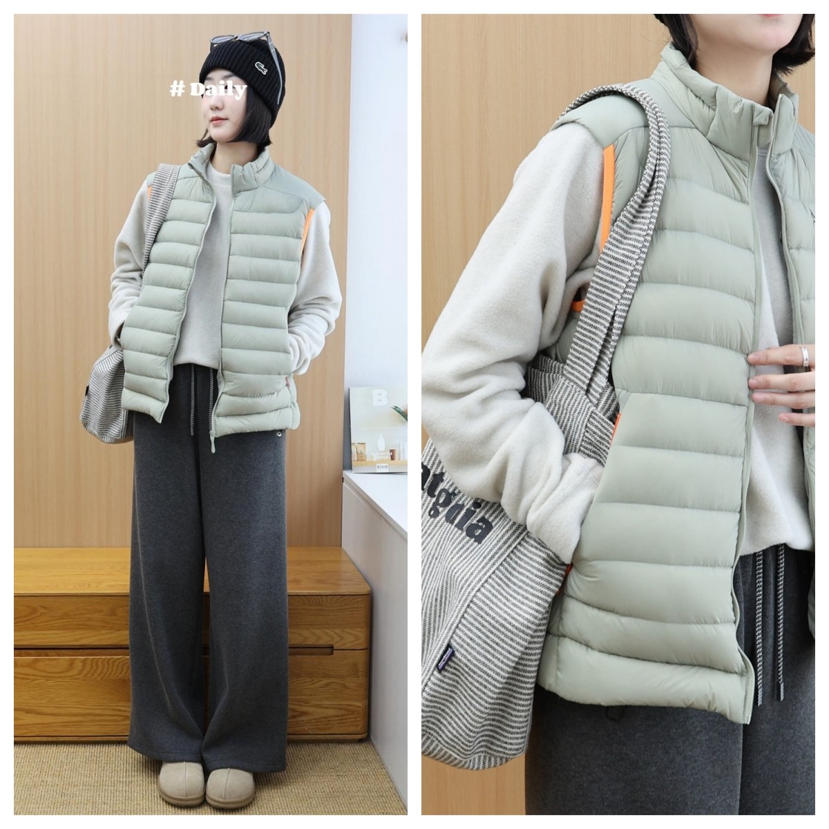 冬日轻盈法则~经典款排骨羽绒马甲 女士版型，轻便百搭立领外套