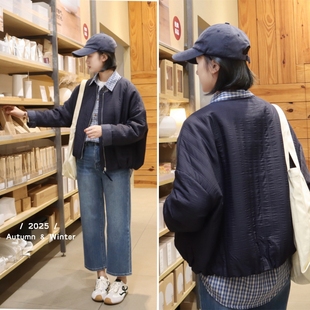 设计 高级感格纹翻袖 日系风轻便舒适休闲绗缝棉服 小外套 宝藏款