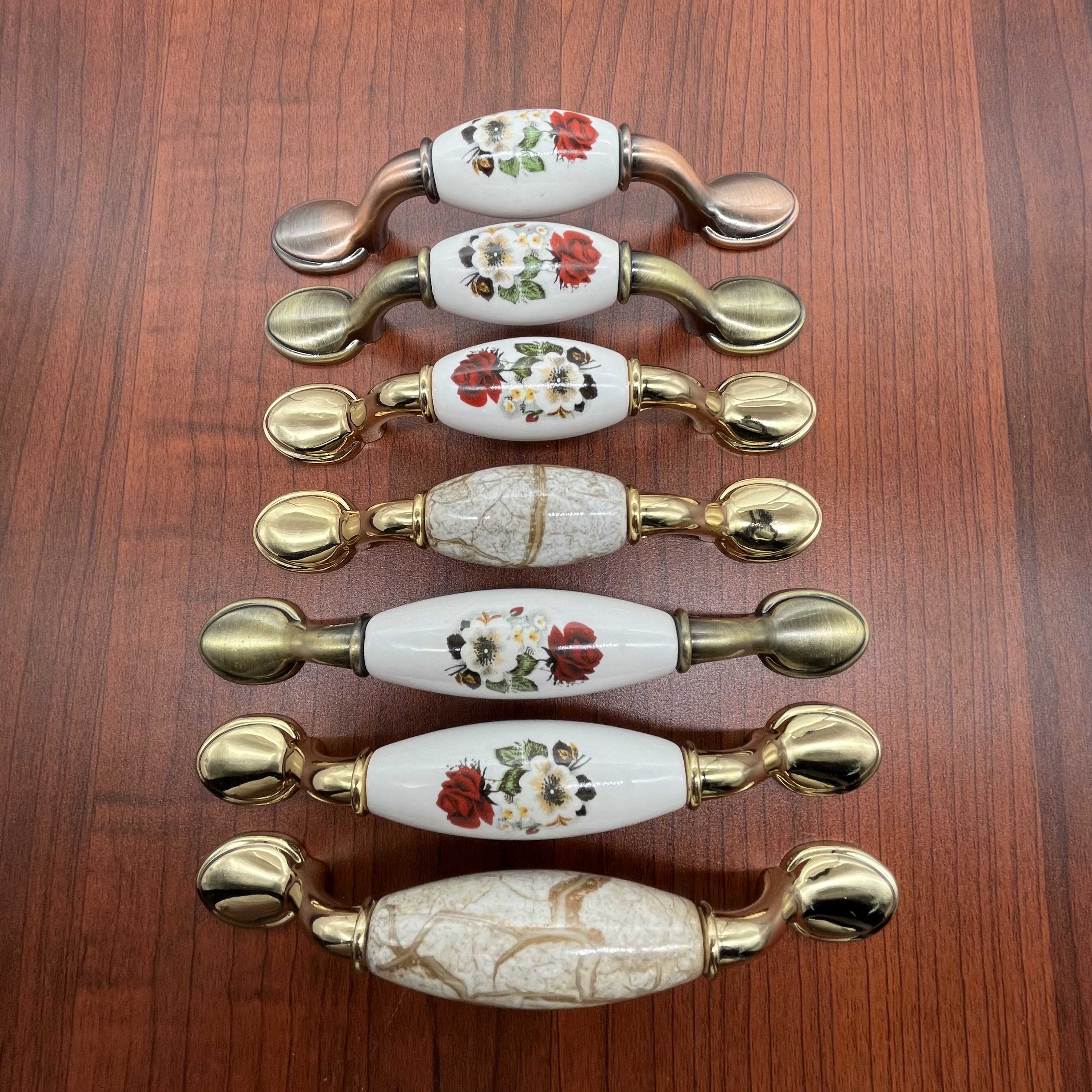 欧式仿古陶瓷碎花小兰花金色橱柜衣柜门板拉手把手田园明装青古铜