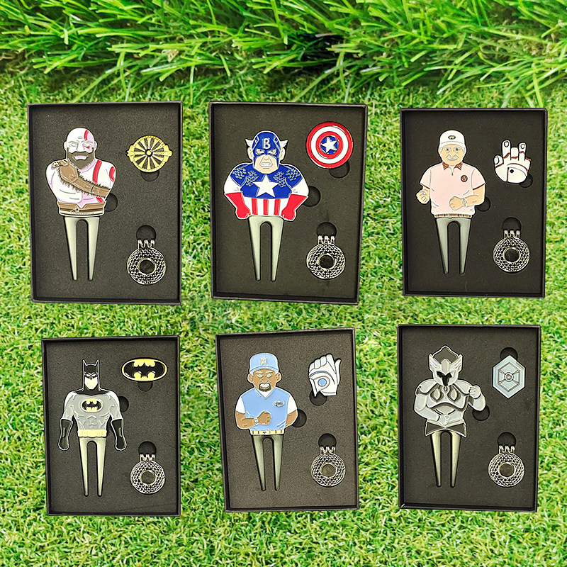 高尔夫创意马克果岭叉优质金属吸磁铁帽夹球标marker修复叉礼盒装