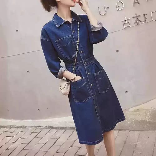 2026春秋季新款牛仔连衣裙女韩版时尚气质收腰显瘦过膝中长裙