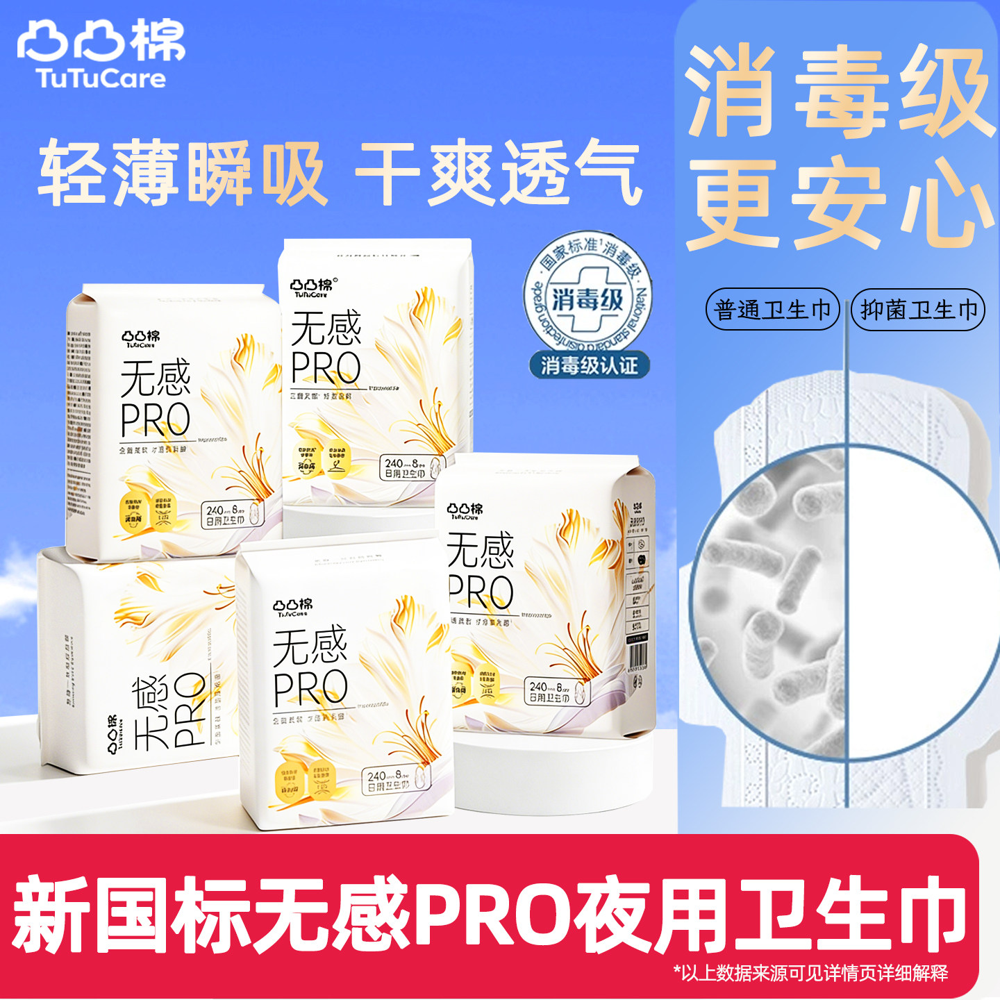 凸凸棉日夜用卫生巾护垫迷你巾180mm带护翼抑菌姨妈巾夜用430任选