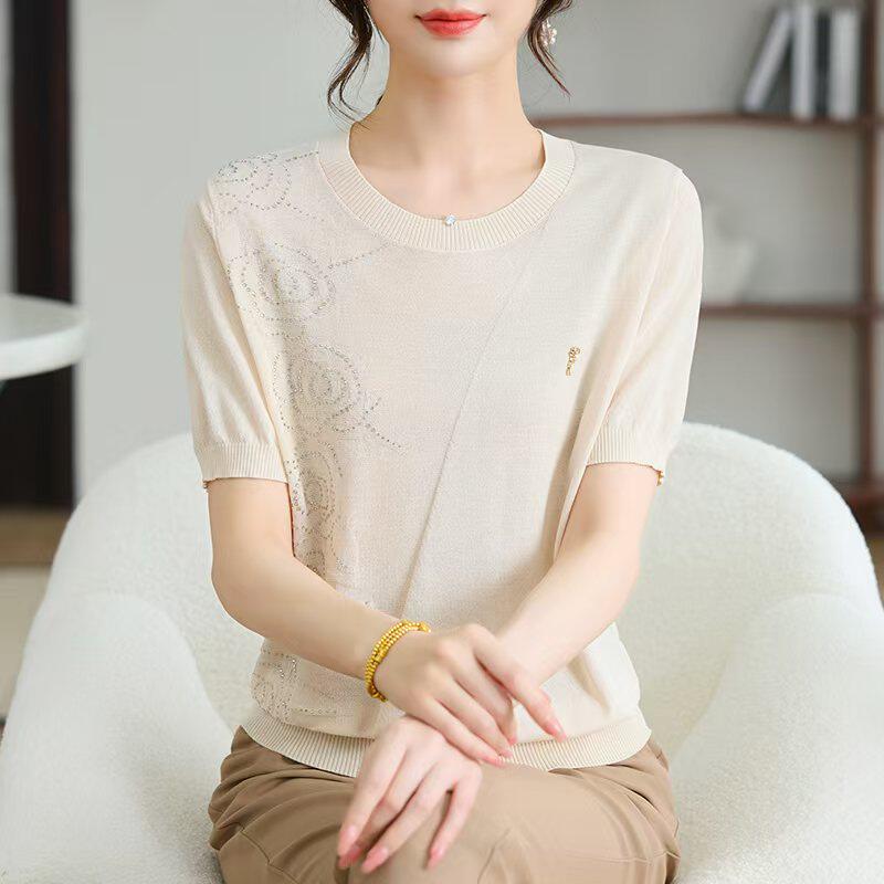 时尚洋气妈妈夏装短款宽松T恤中中老年女装