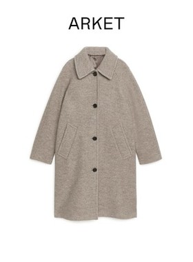 ARKET女装中长款宽松毛呢大衣2022秋冬新款冷淡女大衣中长款