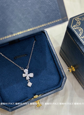 s999纯银闪钻蝴蝶项链女轻奢小众高级感流苏锁骨链送女生节日礼物