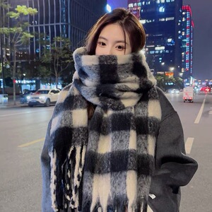 虞书欣同款~秋冬仿羊绒格子围巾韩版百搭高级感披肩加厚保暖