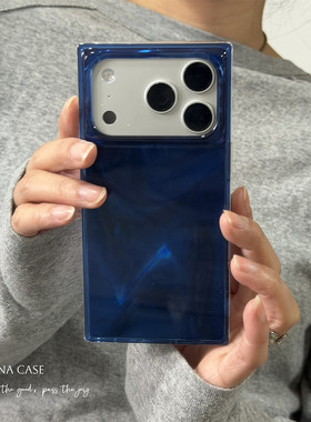 ANNACASE高级简约深海蓝水波纹方形手机壳适用iphone17promax苹果17新款15pro全包16Promax防摔保护套14男女