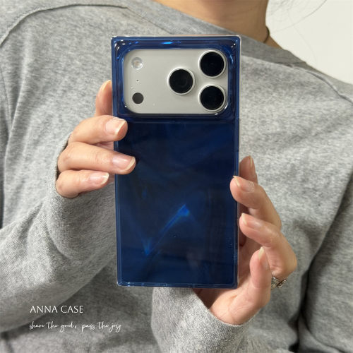 高级简约深海蓝水波纹方形手机壳