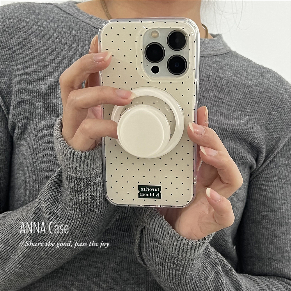 ANNACASE少女巴黎复古小波点磁吸支架手机壳适用苹果16promax新款iphone14光面15pro全包13promax防摔保护套