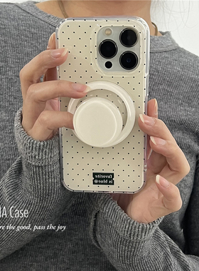 ANNACASE少女巴黎复古小波点磁吸支架手机壳适用苹果16promax新款iphone14光面15pro全包13promax防摔保护套