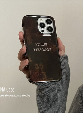 ANNACASE韩国ins小众感冰美式深棕英文手机壳适用于iPhone16pro新款17promax苹果14全包15pro防摔保护套16女