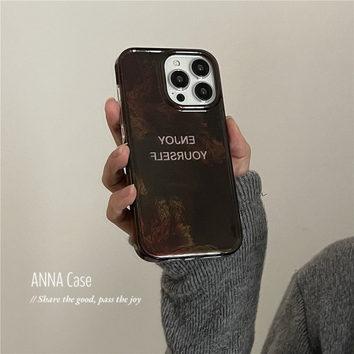 韩国小众感冰美式深棕英文手机壳