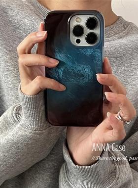 ANNACASEins入秋高级感晕染蓝棕锡纸纹适用iphone16promax苹果15手机壳16新款12pro光面13Promax防摔14保护套