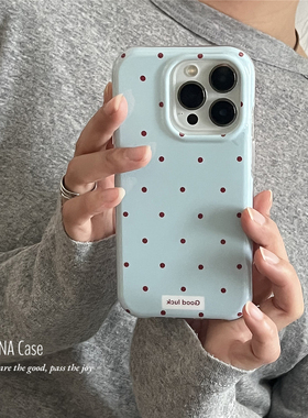 ANNACASEins奶蓝色酒红小波点标签手机壳适用iphone17promax苹果16小众16promax新款15pro少女14防摔保护套17