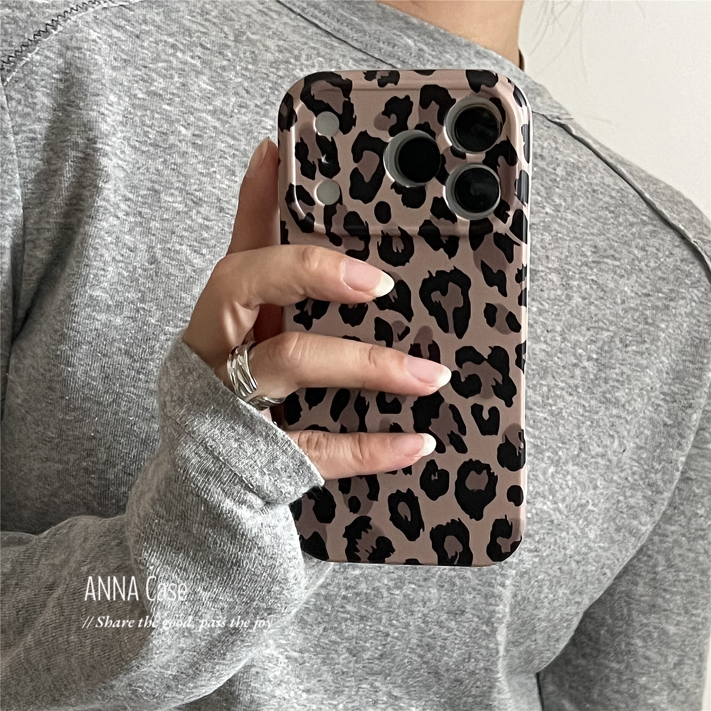 韩国ins秋冬浅咖色豹纹17手机壳