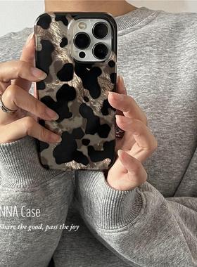 ANNACASE高级晕染棕黑色斑块锡纸纹手机壳适用iphone17promax苹果16软壳14新款15pro全包16Promax防摔保护套