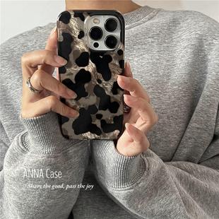 ANNACASE高级晕染棕黑色斑块锡纸纹手机壳适用iphone17promax苹果16软壳14新款 15pro全包16Promax防摔保护套