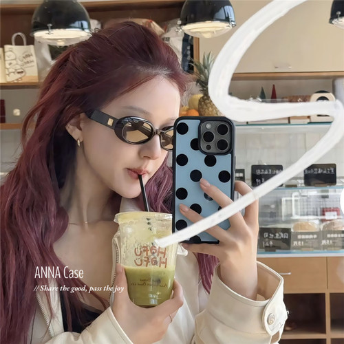 赵露思同款简约蓝黑波点手机壳