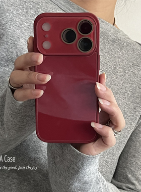 ANNACASE高级新年清透玻璃酒红色适用苹果17promax手机壳iphone17女款15pro新款16全包16promax防摔保护套14