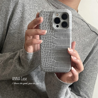 高级小众中古灰鳄鱼纹皮质手机壳
