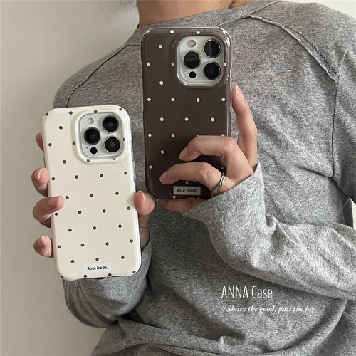 ANNACASE韩国ins米白灰咖色小波点适用苹果17promax手机壳iphone17光面15pro新款13全包16promax防摔保护套14 - 封面