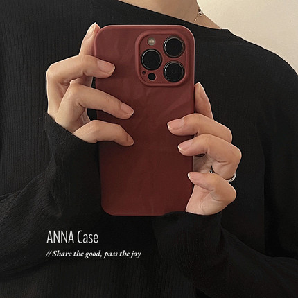 ANNACASE高级复古酒红色褶皱适用iphone16promax苹果15手机壳11新款12pro硅胶14pro全包13Promax防摔保护套软