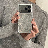 ANNACASE高级银色羽毛纹滴胶大视窗适用苹果17promax手机壳iphone17pro防摔15pro新款 14全包16promax保护套16