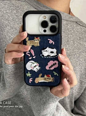 ins少女可爱卡通刺绣小猫手机壳
