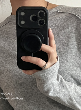 ANNACASE简约高级黑色磁吸支架手机壳适用iphone17promax苹果14硅胶13软17pro新款15pro防摔16Promax保护套16
