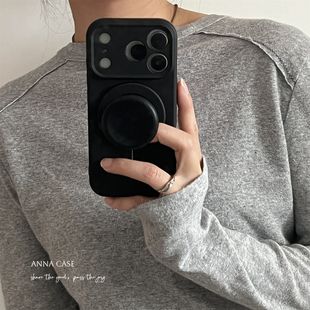 ANNACASE简约高级黑色磁吸支架手机壳适用iphone17promax苹果14硅胶13软17pro新款15pro防摔16Promax保护套16