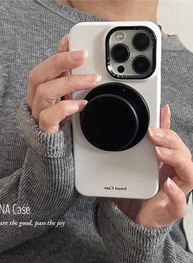 ANNACASE简约高级感白黑色磁吸支架手机壳适用于iPhone16pro新款17promax苹果14菲林15pro防摔保护套16硬壳17