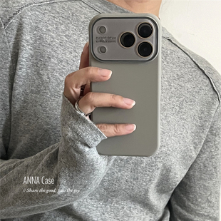 ANNACASE高级简约岩石灰大视窗适用苹果17promax手机壳iphone17液态硅胶15pro新款 14全包16promax防摔保护套