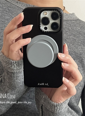 ANNACASE高级简约黑灰色磨砂磁吸支架手机壳适用于iPhone16pro新款17promax苹果17菲林硬壳15pro防摔保护套14
