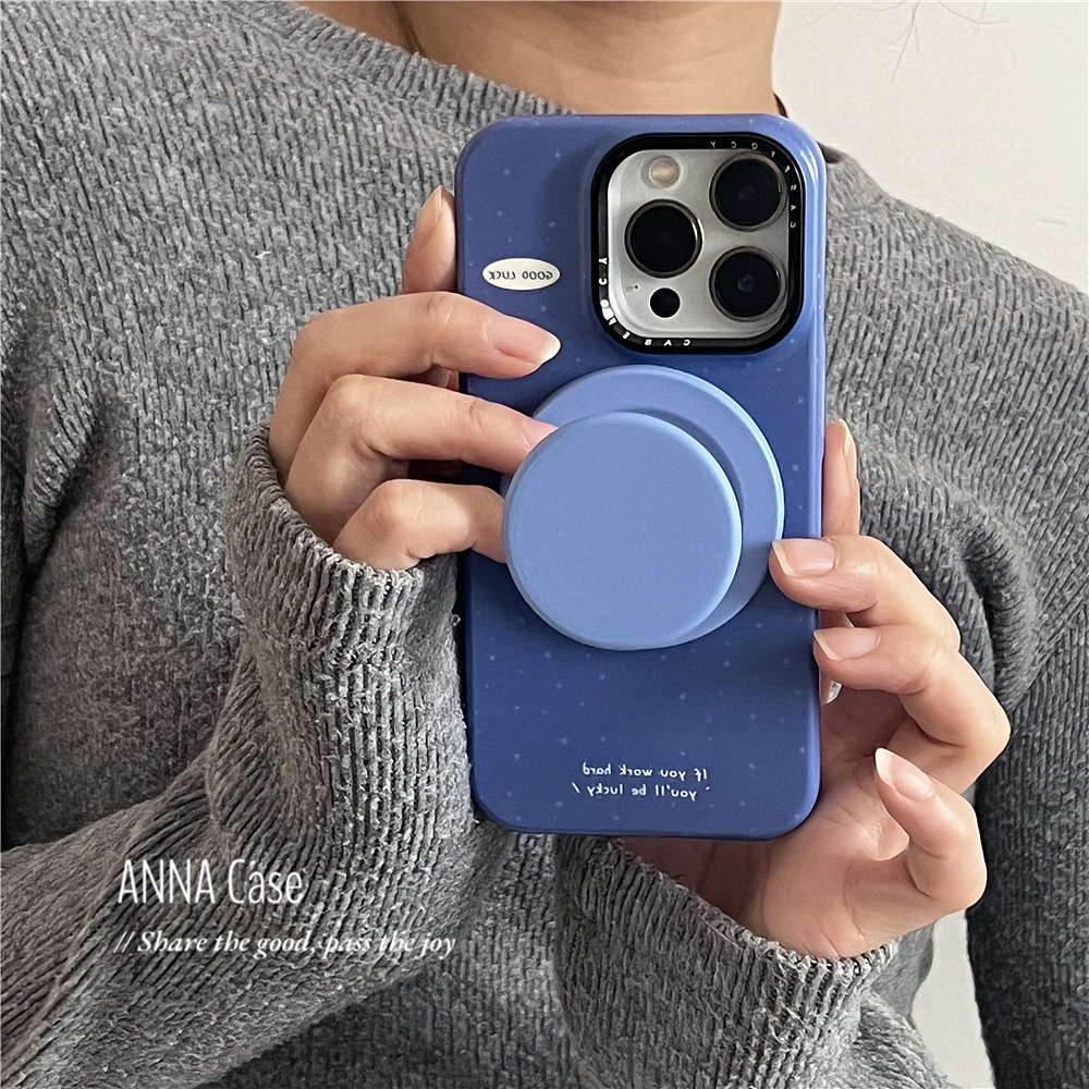 ANNACASE韩国ins高级湛蓝色菲林磨砂磁吸手机壳适用于iPhone16pro新款15promax苹果13半包14防摔保护套16硬壳