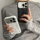 ANNACASE高级感黑白烫金蛇纹适用苹果17promax手机壳iphone14皮质17pro新款 15pro超薄软壳16promax防摔保护套