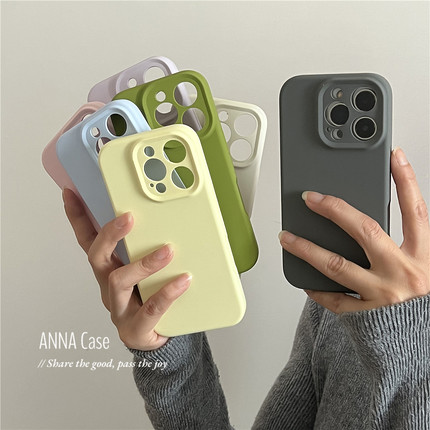 ANNACASE高级纯色液态硅胶一体相机按键手机壳适用iPhone16pro新款15promax苹果13全包14防摔保护套16男女12