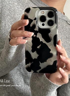 ANNACASE秋冬黑色斑块锡纸纹手机壳适用iphone17promax苹果16小众16promax新款15pro女14防摔保护套17全包Air