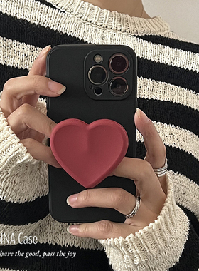 ANNACASE高级小众黑色酒红爱心支架适用iphone17promax苹果15手机壳17新款12硅胶14全包16Promax防摔保护套16