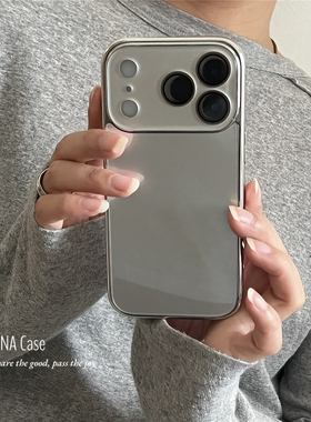 ANNACASE高级清透冰感玻璃银灰色适用苹果17promax手机壳iphone17电镀15pro新款16全包16promax防摔保护套14