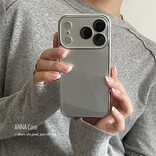 ANNACASE高级清透冰感玻璃银灰色适用苹果17promax手机壳iphone17电镀15pro新款 16全包16promax防摔保护套14