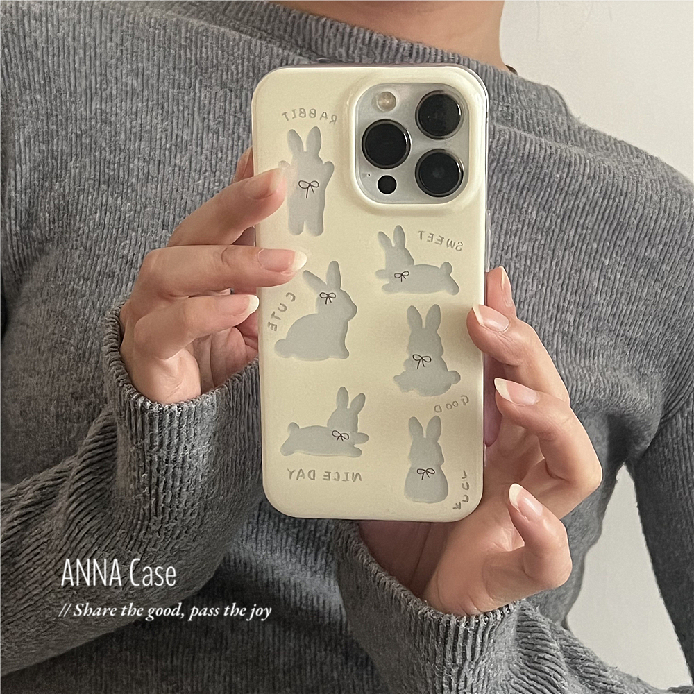 ANNACASE可爱少女奶黄透明蝴蝶结兔子手机壳适用iphone16promax苹果15软14新款15pro全包13Promax防摔保护套