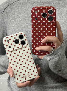 ANNACASE简约复古甜妹红白波点适用苹果17promax手机壳iphone14硅胶17pro新款15全包16promax防摔保护套16软