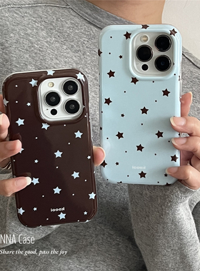 ANNACASE韩系ins少女风蓝棕色星星适用苹果17promax手机壳iphone14小众15pro新款17全包16promax防摔保护套15